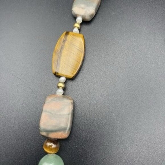 Rainforest Jasper Aventurine Tiger Eye Bead Necklace 22" Elephant Coin 66g Boho - Picture 8 of 10